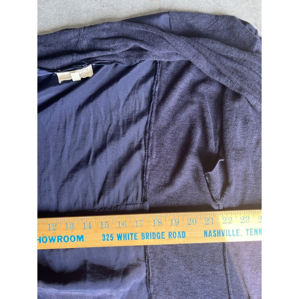 Anthropologie Navy Blue Long Cardigan OS Boho Coastal Grandma Travel Linen Blend - Picture 8 of 9